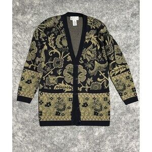 VINTAGE Rena Rowan For SAVILLE Sweater Womens P/P Cardigan Green Floral